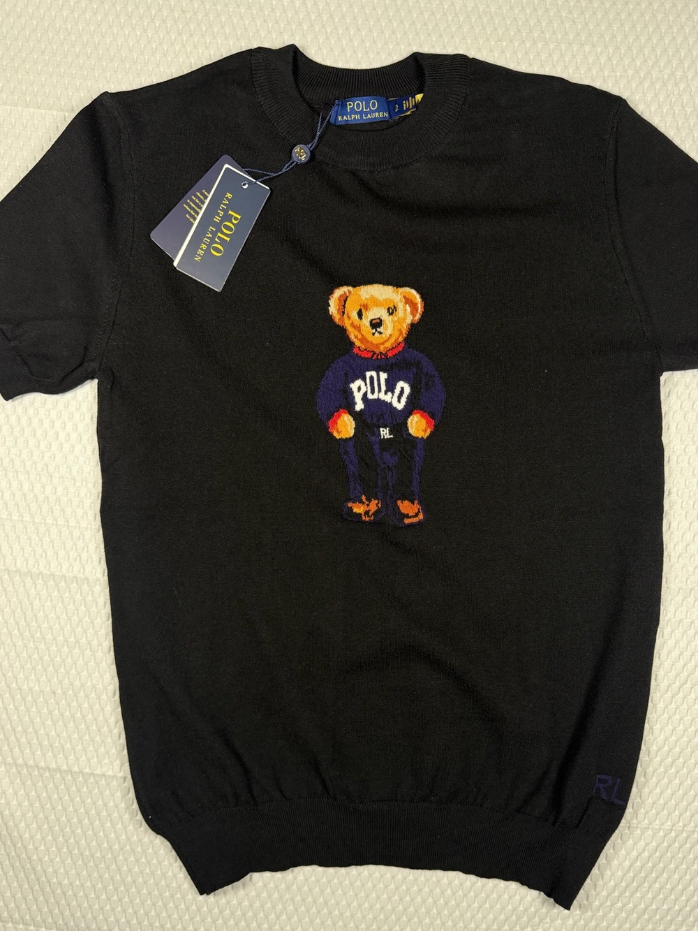 Polo Ralph Lauren Polo Bear Black Short Sleeve Knit Sweater Small Stretch unisex